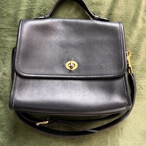 Coach Court 9860 Black Leather Satchel with Brass Hardware